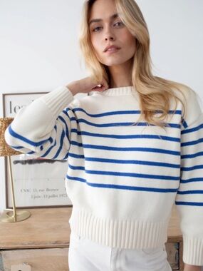 MAREA LAKE SWEATER - IVORY/TIDAL BLUE STRIPE